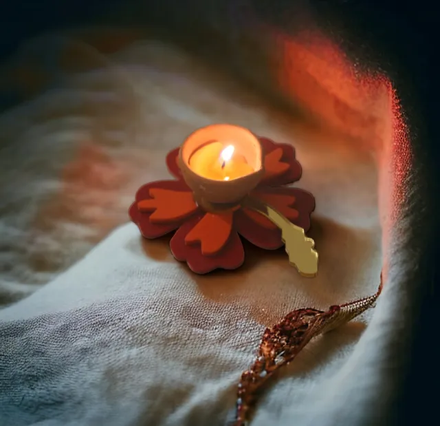 Hibiscus Diya Cradle (clay diya and pure cow ghee baati included)